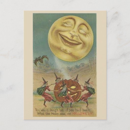 Vintage Halloween Art - Lachen Moon Postkarte (Vorderseite)
