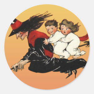 Vintage Halloween Art Stickers : Hexenfahrt