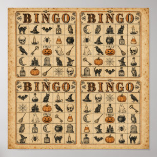 Vintage-Halloween-Bingo-Karten Poster