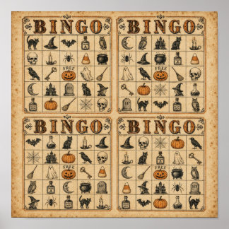 Vintage-Halloween-Bingo-Karten Poster