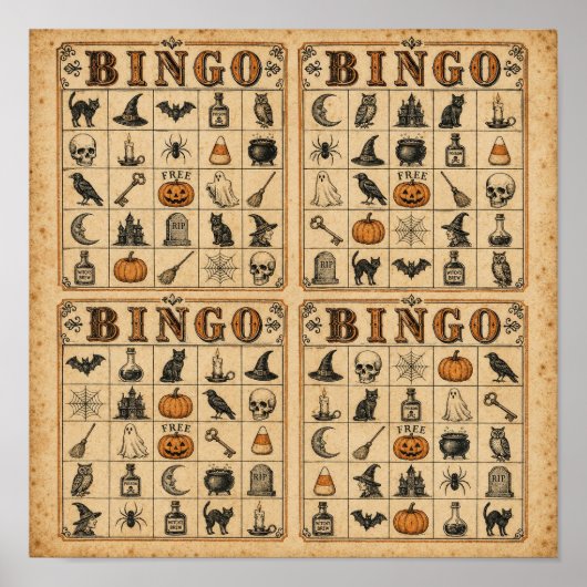 Vintage-Halloween-Bingo-Karten Poster (Vorne)