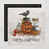 Vintage Halloween Black Bird & Pumpkins Einladung (Vorne/Hinten)