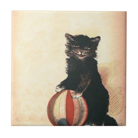 Vintage HALLOWEEN Black Cat Fliese (Vorderseite)