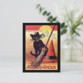 Vintage Halloween Black Cat Hexenkarte Postkarte (Stehend Vorderseite)