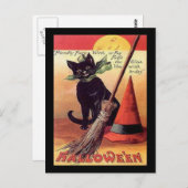 Vintage Halloween Black Cat Hexenkarte Postkarte (Vorne/Hinten)