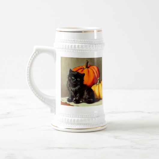 Vintage Halloween Black Cat und Pumpkins Bierglas (Links)
