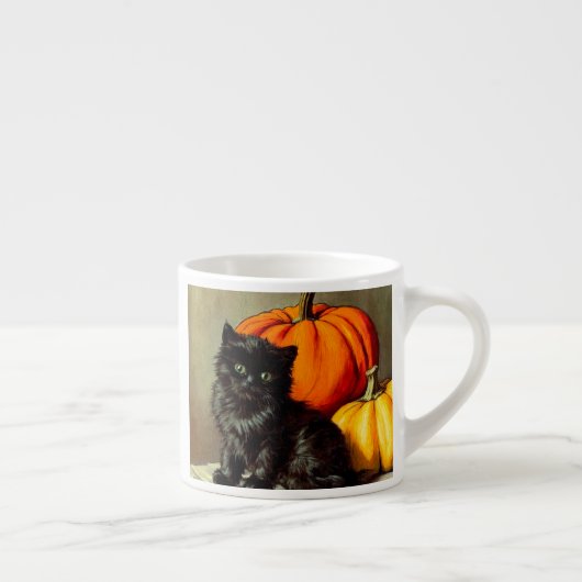 Vintage Halloween Black Cat und Pumpkins Espressotasse (Rechts)