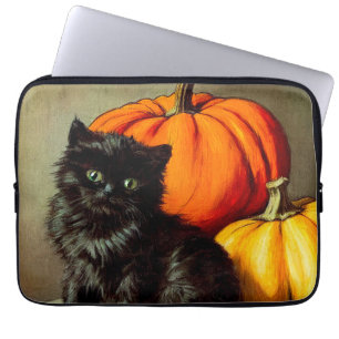 Vintage Halloween Black Cat und Pumpkins Laptopschutzhülle