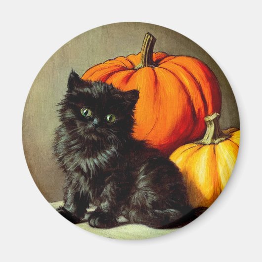 Vintage Halloween Black Cat und Pumpkins Magnet (Vorne)