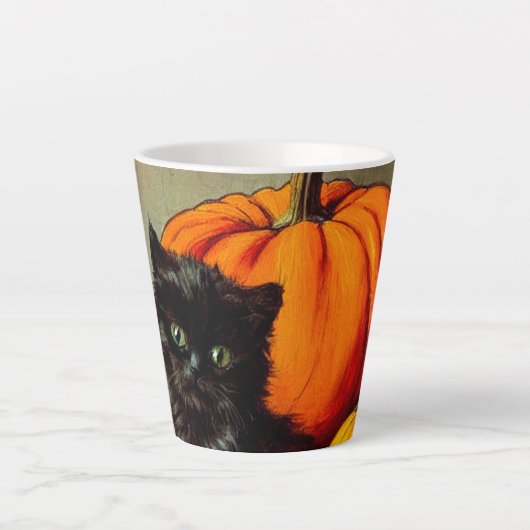 Vintage Halloween Black Cat und Pumpkins Milchtasse (Vorderseite)