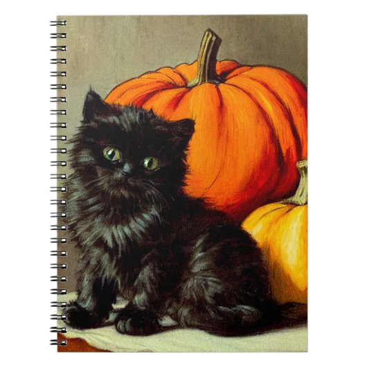 Vintage Halloween Black Cat und Pumpkins Notizblock (Vorderseite)