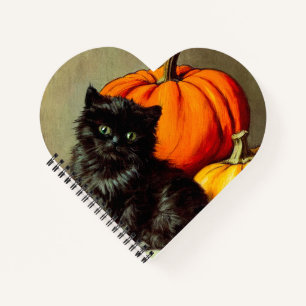 Vintage Halloween Black Cat und Pumpkins Notizblock