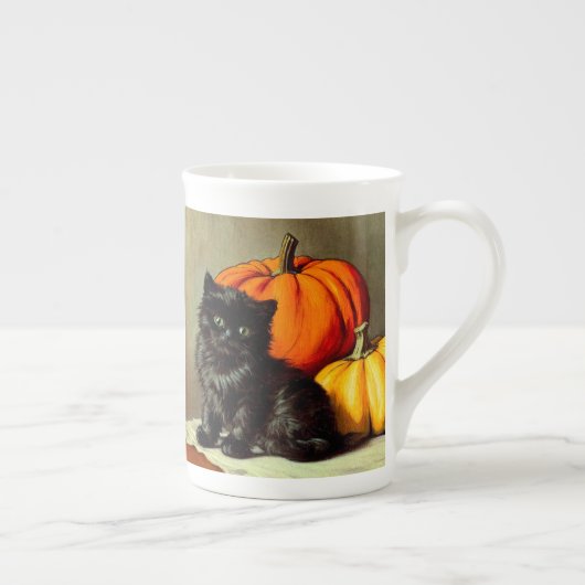 Vintage Halloween Black Cat und Pumpkins Porzellantasse (Rechts)