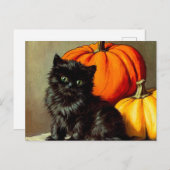 Vintage Halloween Black Cat und Pumpkins Postkarte (Vorne/Hinten)