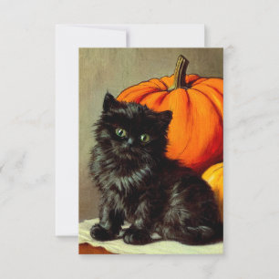 Vintage Halloween Black Cat und Pumpkins RSVP Karte