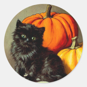 Vintage Halloween Black Cat und Pumpkins Runder Aufkleber