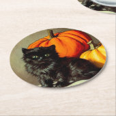 Vintage Halloween Black Cat und Pumpkins Runder Pappuntersetzer (Angewinkelt)