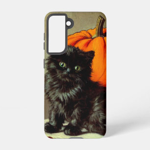 Vintage Halloween Black Cat und Pumpkins Samsung Galaxy Hülle