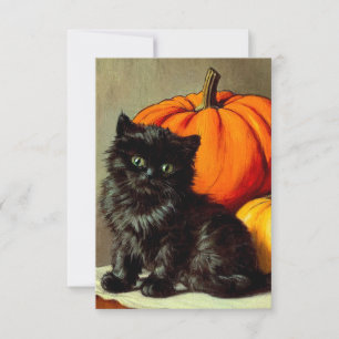 Vintage Halloween Black Cat und Pumpkins Save The Date