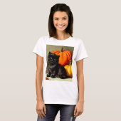 Vintage Halloween Black Cat und Pumpkins T-Shirt (Vorne ganz)