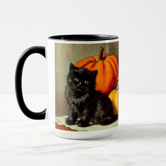 Vintage Halloween Black Cat und Pumpkins Tasse (Links)