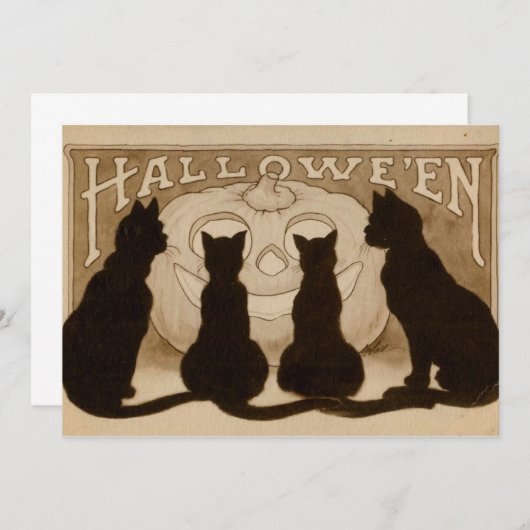 Vintage Halloween Black Cats Einladungskarte Einladung (Vorne/Hinten)