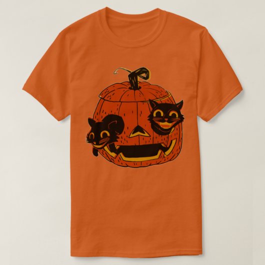 Vintage Halloween Black Cats Scaredy Cat T-Shirt (Design vorne)
