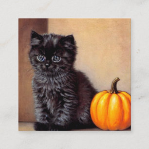Vintage Halloween Black Kitten Illustration Begleitkarte