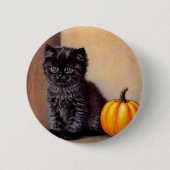 Vintage Halloween Black Kitten Illustration Button (Vorderseite)