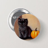 Vintage Halloween Black Kitten Illustration Button (Vorne & Hinten)
