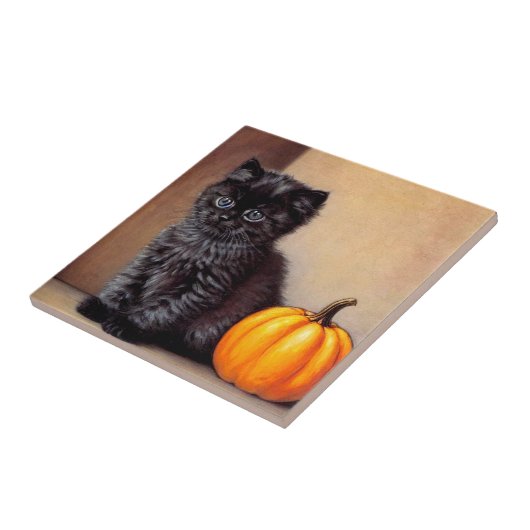 Vintage Halloween Black Kitten Illustration Fliese (Seite)
