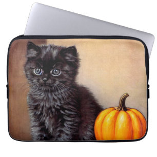 Vintage Halloween Black Kitten Illustration Laptopschutzhülle