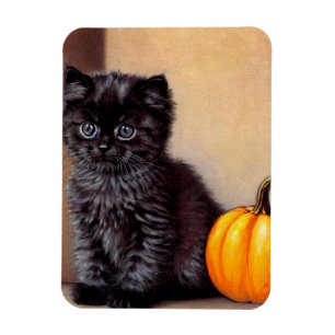 Vintage Halloween Black Kitten Illustration Magnet