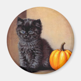 Vintage Halloween Black Kitten Illustration Magnet