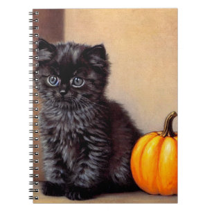Vintage Halloween Black Kitten Illustration Notizblock