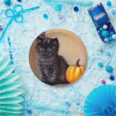 Vintage Halloween Black Kitten Illustration Pappteller (Party)