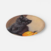 Vintage Halloween Black Kitten Illustration Pappteller (Schrägansicht)