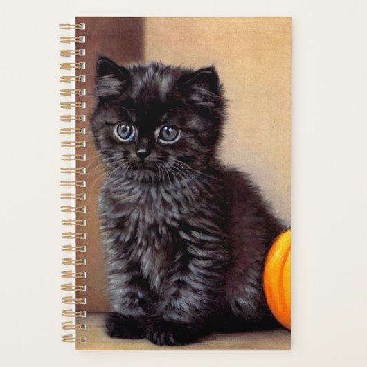 Vintage Halloween Black Kitten Illustration Planer (Vorderseite)
