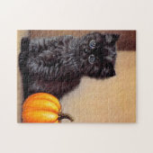 Vintage Halloween Black Kitten Illustration Puzzle (Horizontal)