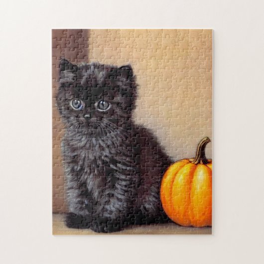Vintage Halloween Black Kitten Illustration Puzzle (Vertikal)