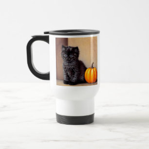 Vintage Halloween Black Kitten Illustration Reisebecher