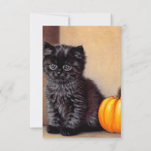 Vintage Halloween Black Kitten Illustration RSVP Karte