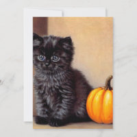 Vintage Halloween Black Kitten Illustration