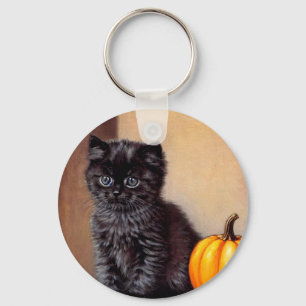 Vintage Halloween Black Kitten Illustration Schlüsselanhänger