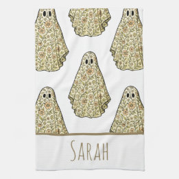 Vintage Halloween-Blumenmuster-Geister-Handtuch Geschirrtuch