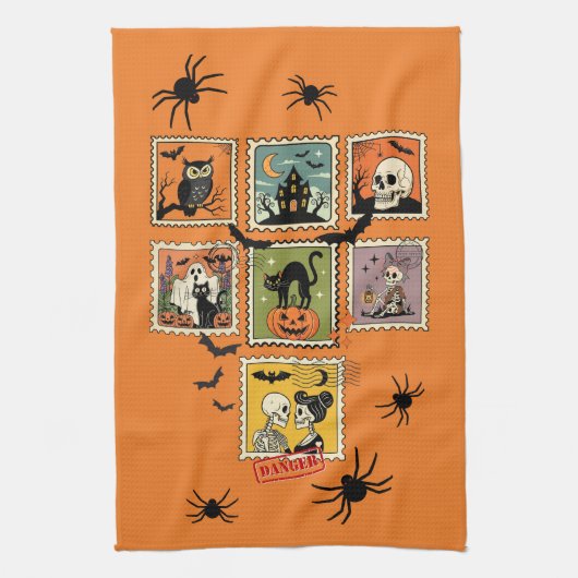 Vintage Halloween-Briefmarke Geschirrtuch (Vertikal)