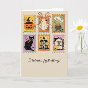 Vintage-Halloween-Briefmarke – Gruselige Jahreszei Karte
