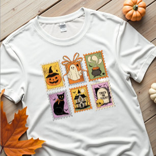 Vintage-Halloween-Briefmarken Gruseliges Grafik-T- T-Shirt
