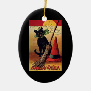 Vintage Halloween by Ellen Clapsaddle, Black Cat Keramikornament