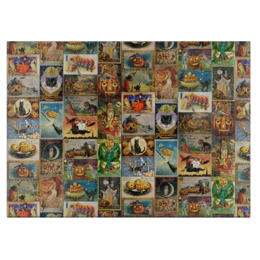 Vintage Halloween Cards Collage Schneidebrett (Vorderseite)